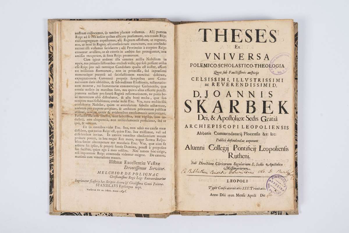 Theses Ex Vniversa Polemico-Scholastico-Theologia Quas sub Faustissimis auspicijs Eminetissimorvm ac Reverendissimorvm Principum S.R.E. Cardinalium De Propaganda Fide [...] Alumni Collegij Pontificij Leopoliensis Armeni, & Rutheni [...], Leopoli : Typis Confraternitatis SSS. Trinitatis