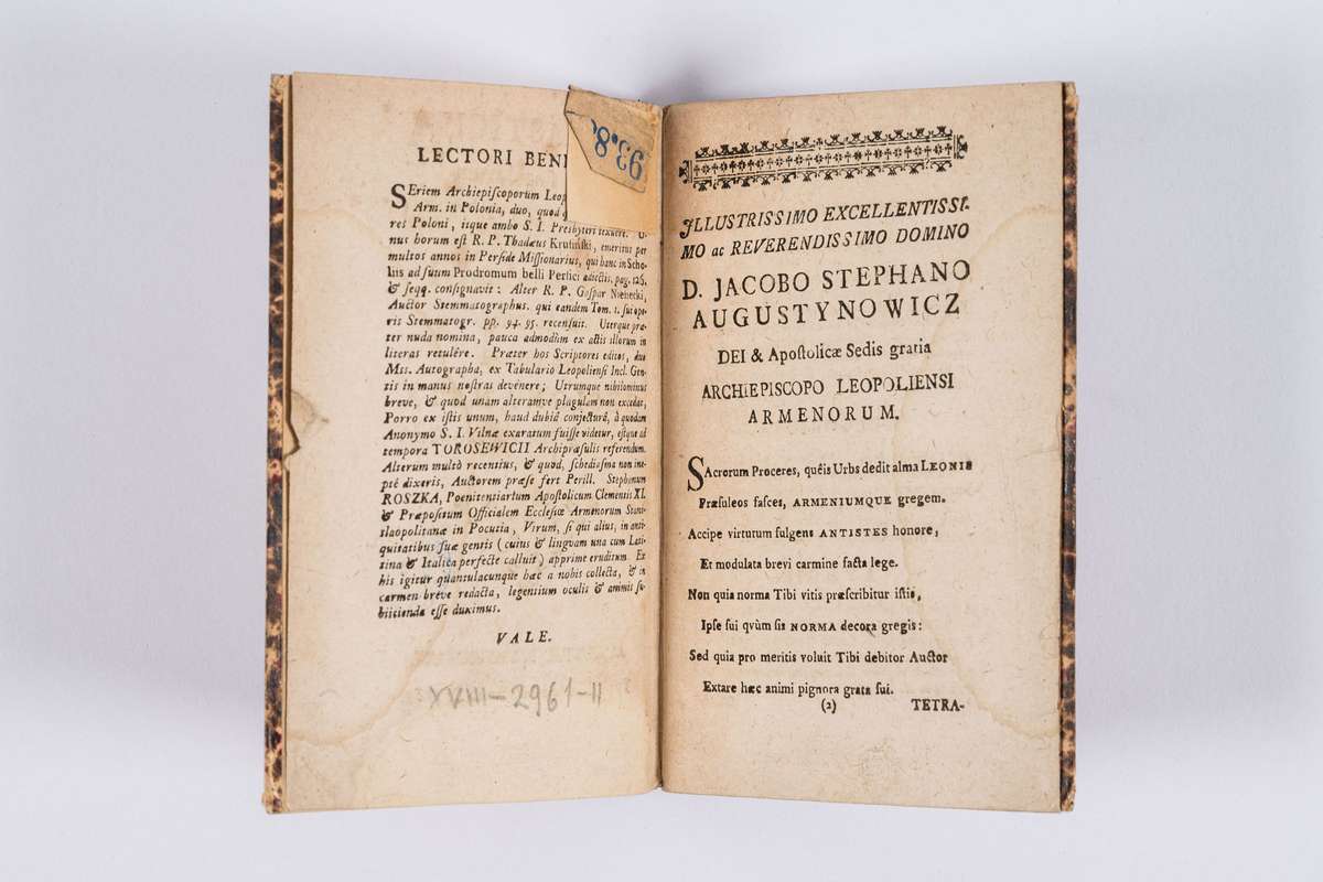 Tetrasticha Vitas singulorum Archiepiscoporum Leopoliensium Inclytae Nationis Armenæ in Polonia brevi Carmine Designantia [...], Augustæ Masoviorum : Typis Mitzlerianis 
